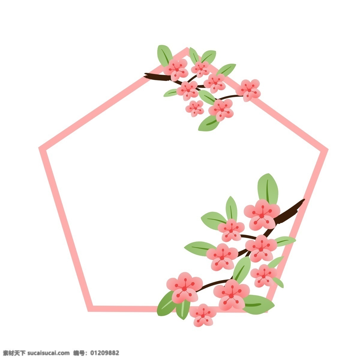 粉色 春季 框 插画 粉色的边框 卡通插画 春天 春季边框 春季框 框架 花朵的边框 五边形春季框