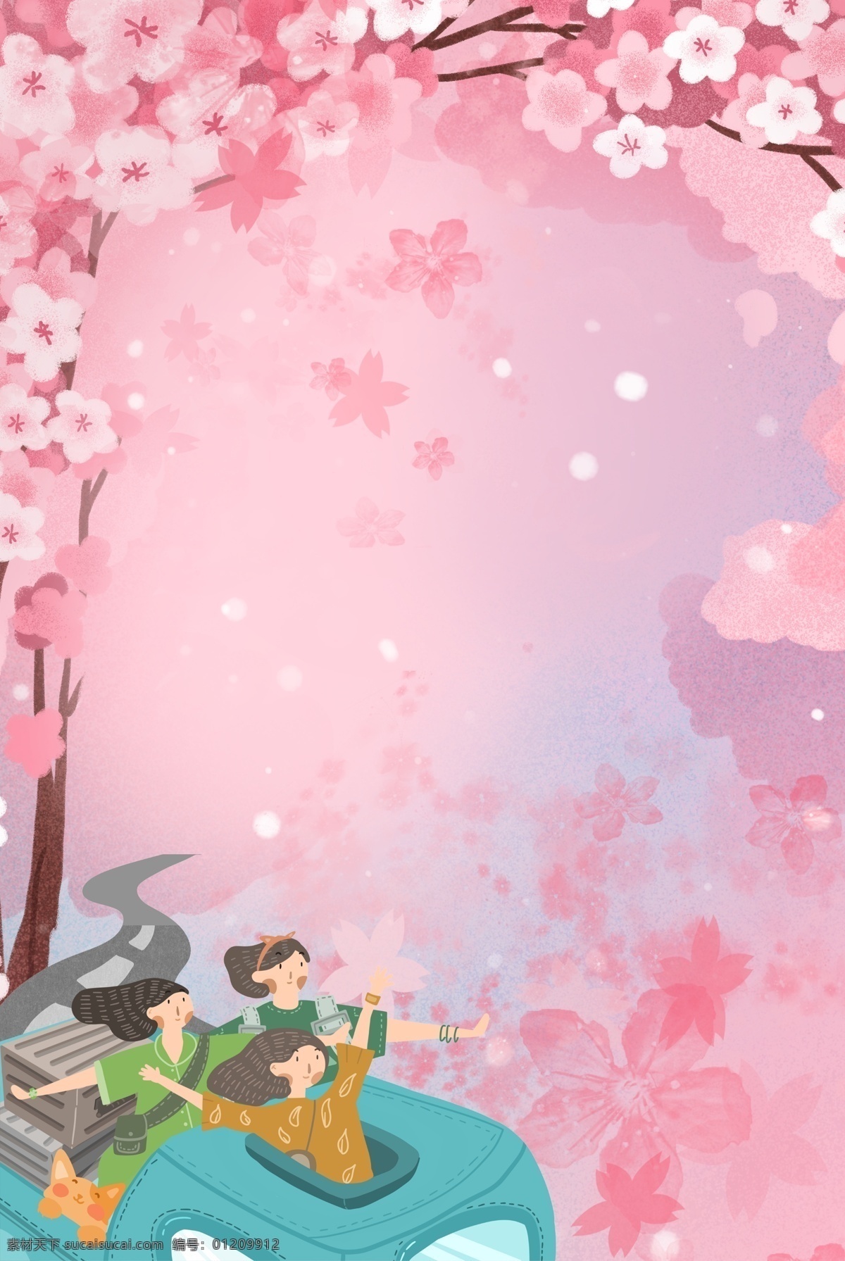 浪漫 樱花 季 出行 背景 合成 樱花季 樱花节 唯美 粉色 花瓣 女孩 旅行 花朵 创意 简约