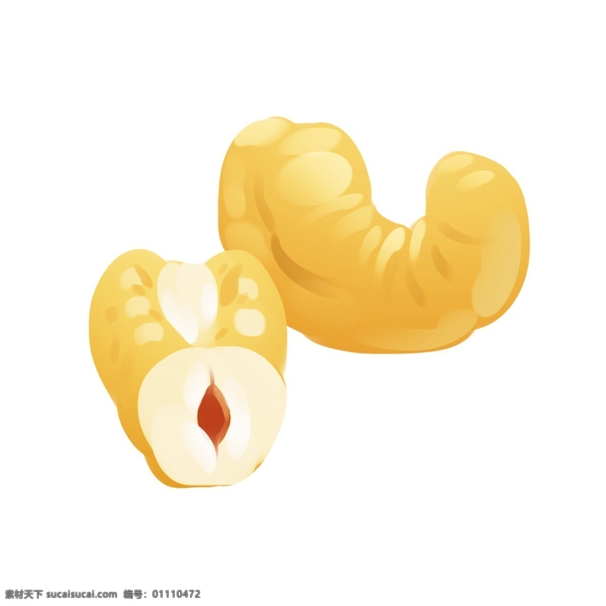 黄色 弯曲 坚果 插图 腰果
