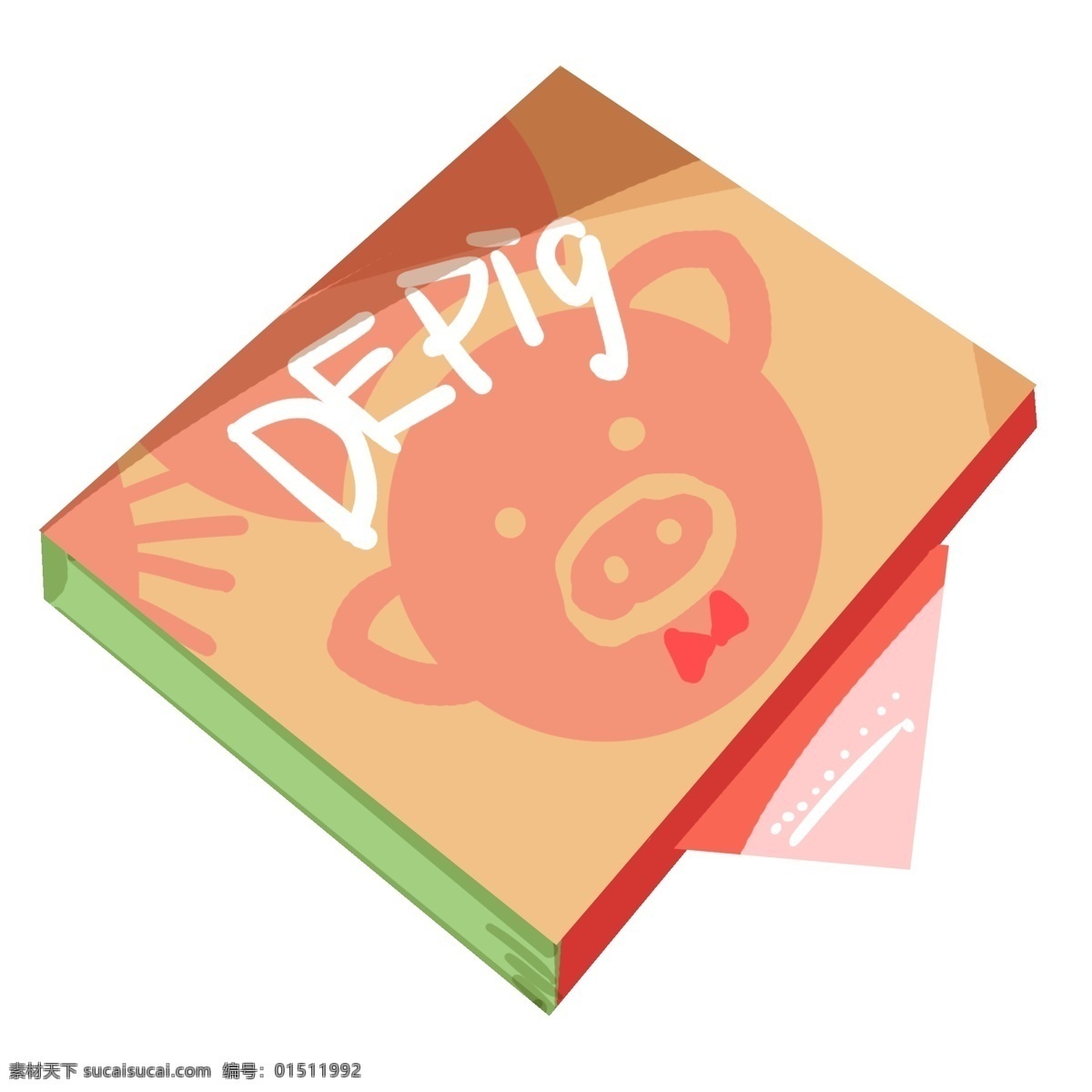黄色 图案 盒子 插图 白色字母 红色图案 卡通小猪 小猪插图 红色蝴蝶结 正方形盒子 简约的盒子 立体盒子