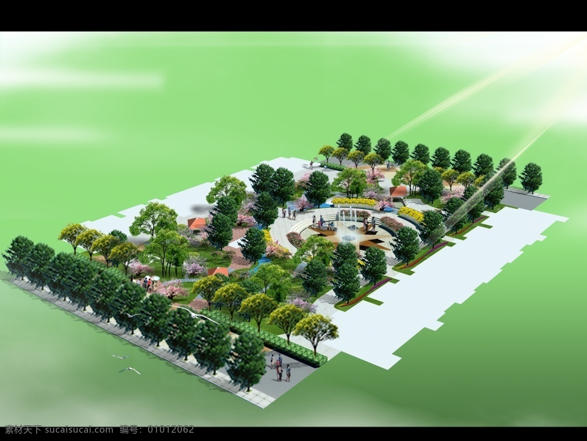 草地 广场 环境设计 建筑 景观 景观设计 凉亭 绿化 小区 游园 模板下载 小区游园景观 居住 鸟瞰 整体效果 植物 铺装 园路 游人 水系 喷泉 源文件库 装饰素材 园林景观设计