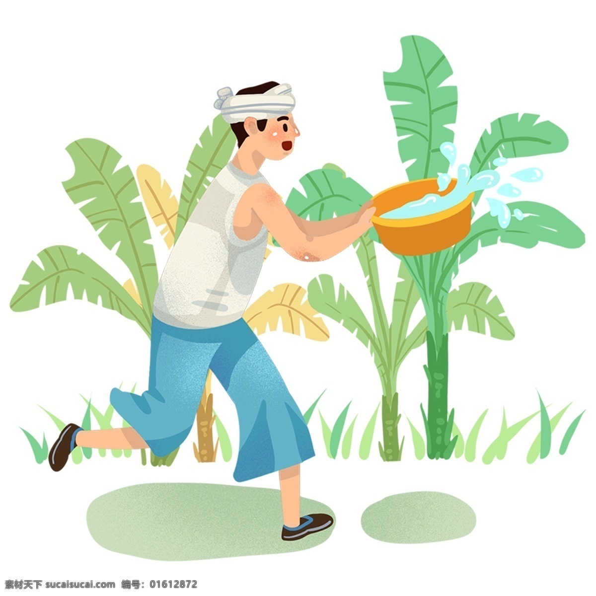 手绘 泼 水 的卡 通 人物 元素 泼水 卡通人物 植物 元素设计 装饰图案 彩色元素 卡通元素 可爱元素