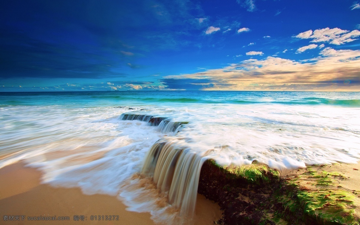 风景壁纸 海边风景 海浪 海滩 礁石 蓝天 自然风景 风景图片 海边 风景 系列 二 自然景观 psd源文件
