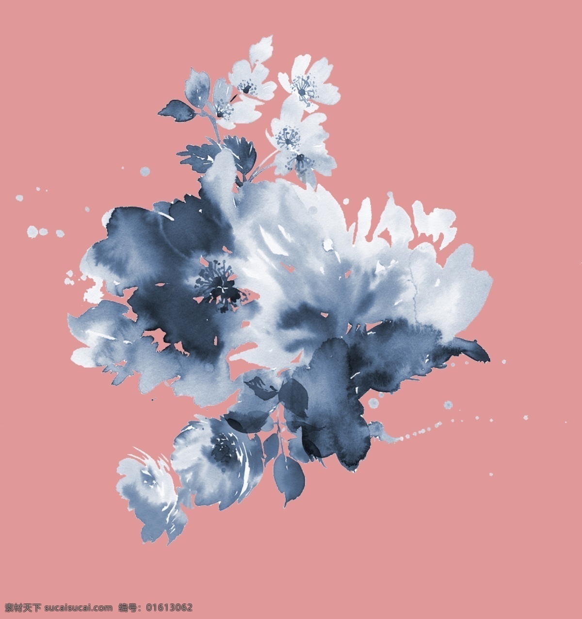 水墨画 黑灰水墨花 水墨花 蓝灰花 花 创意花 中国风