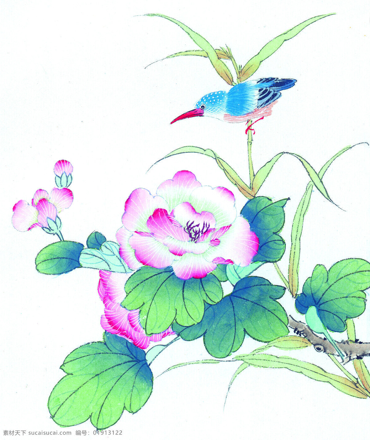 中国 风 花 牡丹 芍药 桃花 喜鹊 小鸟 中国风 中华艺术绘画 文化艺术