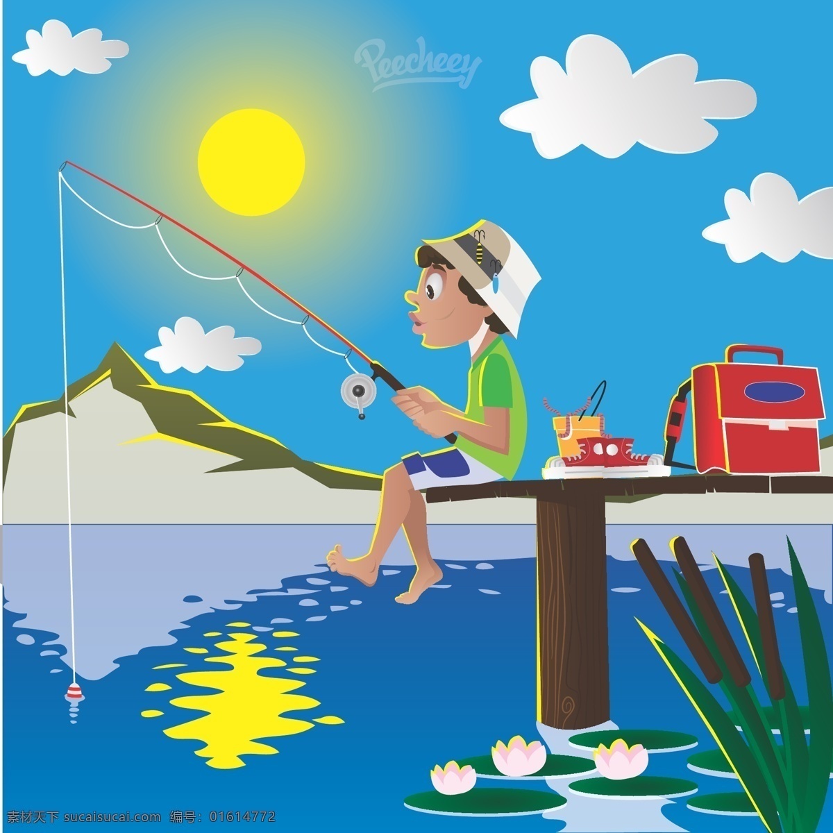 男孩 钓鱼 湖 卡通 摘要背景壁纸 卡通和人物 概念与思想 自然 艺术载体 模板和模型 孩子