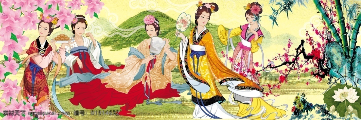 美女免费下载 分层 古代 古典 美丽人生 美女 人物分层 仕女 源文件库 飘零花瓣 psd源文件