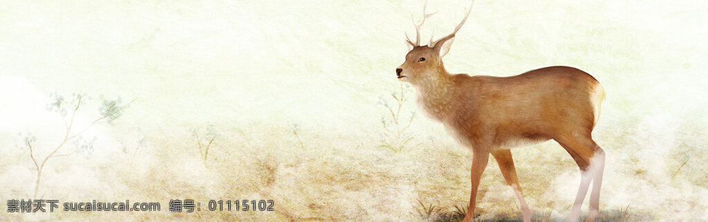油画 麋鹿 动物 背景 简约 野外 野生动物 保护动物 淘宝 全屏 banner