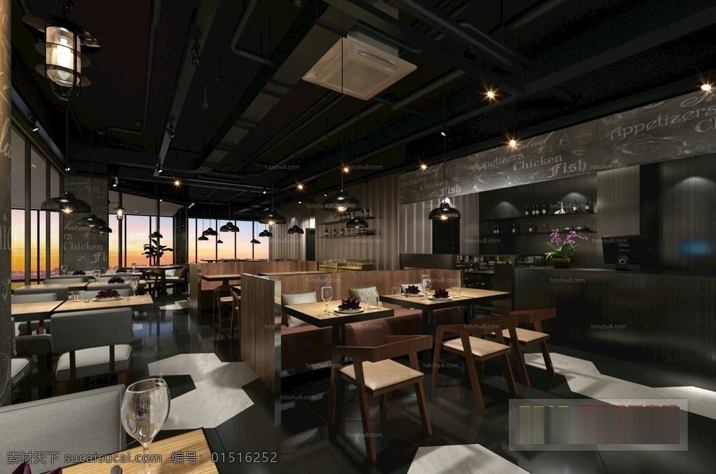 工装 餐厅 美食堂 家装 餐馆 模板 效果 3d设计 室内模型 max