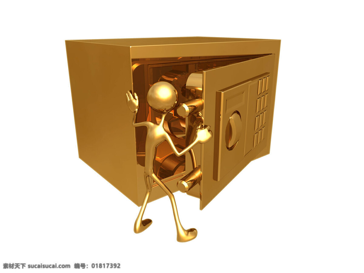 3d 小人 开 金库 3d人 3d小人 火柴人 金色小人 矢量素材 动态 金色 贴图 材质