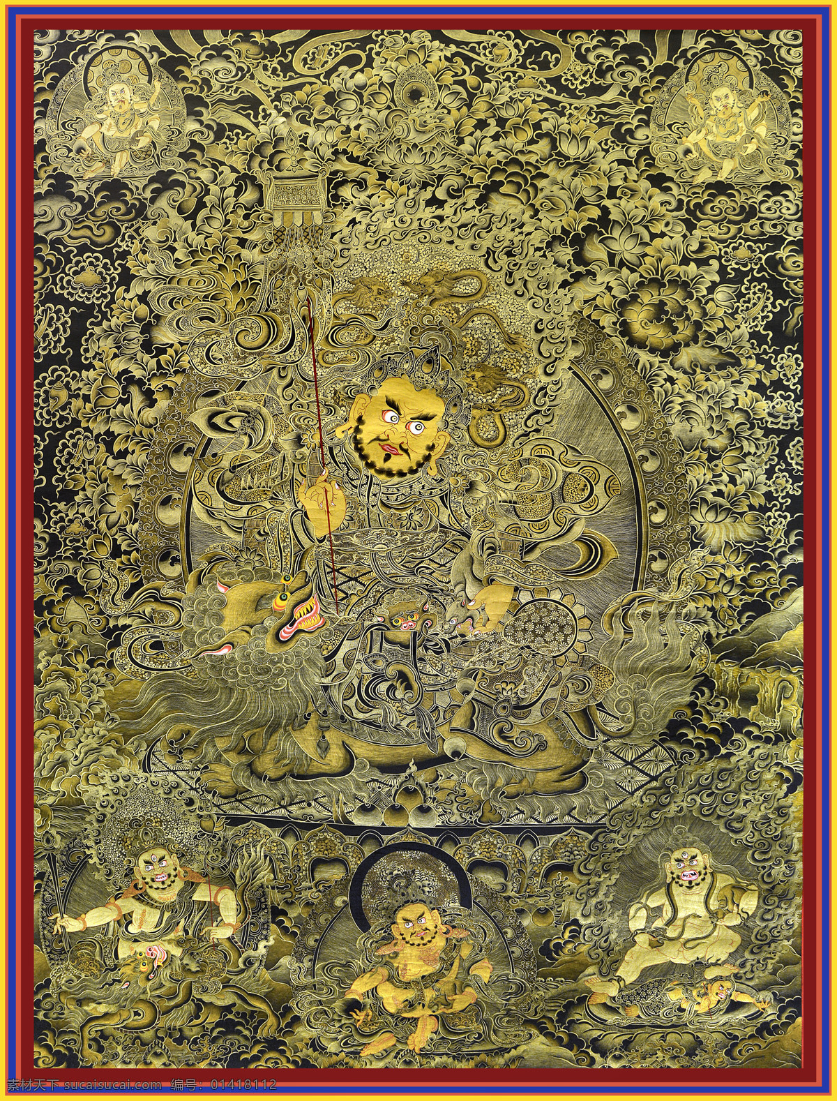 唐卡 财宝天王 金唐 五姓财神 藏族 藏族文化 喇嘛教 西藏 藏传佛教 密宗 佛像 佛教 佛教故事 宗教信仰 民间绘画 民间艺术 文化艺术 绘画书法