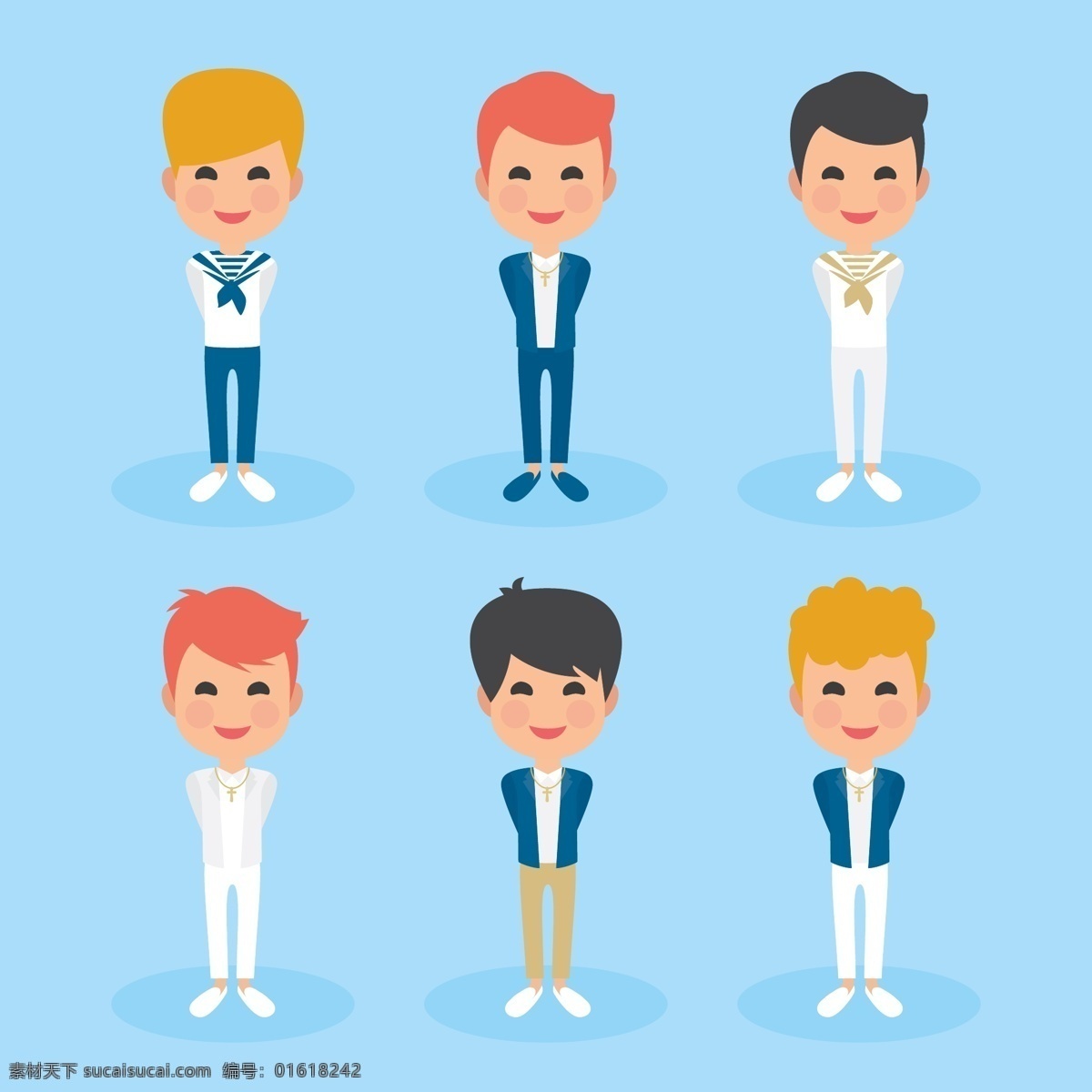 手绘 不同 男孩 形象 插图