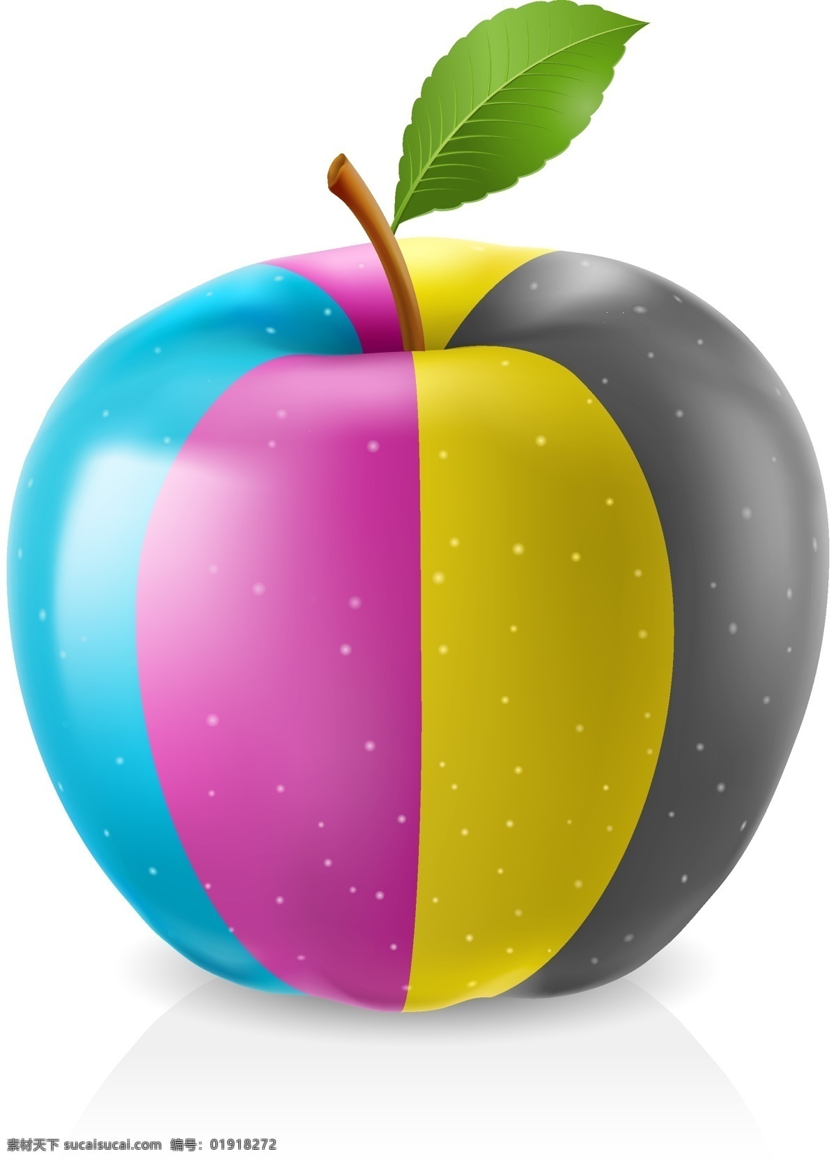 四色条纹苹果 彩绘 四 色 条纹 苹果 矢量 素 彩绘苹果 四色条纹 绿叶 圆形 水彩画