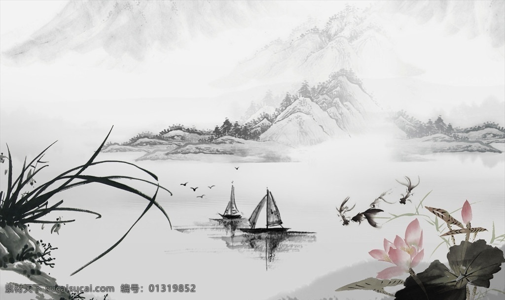 中国 风 水墨 分层 水墨小船 水墨山水 水墨荷花 水墨鱼儿 水墨兰花 中国画 水墨画 毛笔画 国画 意境水墨山水 水墨水鸟 水墨小鸟 传统画卷 中国风素材