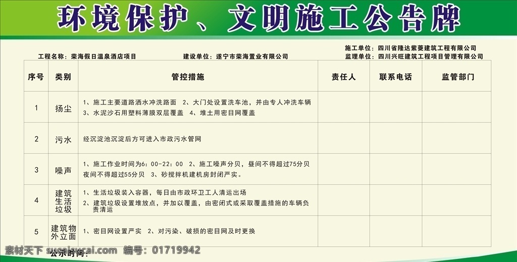 环境保护 文明 施工 公告 牌 文明施工 绿色 公告牌 工地 安监局 展板模板