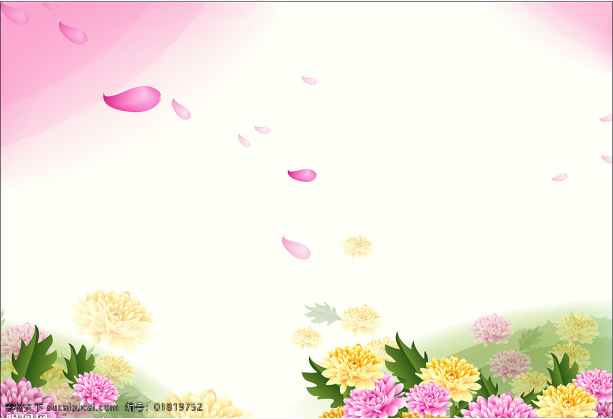 花瓣 飞舞 红花 花 花草 花丛 绿叶 背景图片