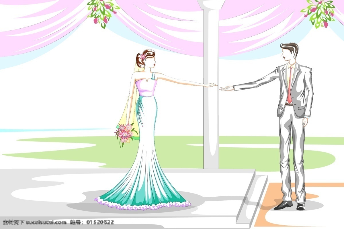 浪漫的婚礼 人物 手绘 浪漫 婚礼 白色