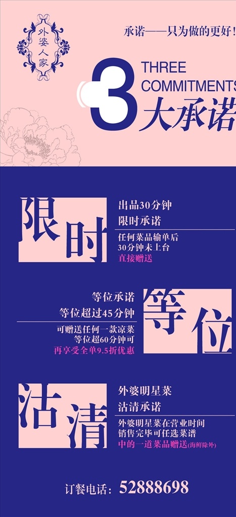 餐饮等位承诺 餐饮海报 等位须知 等位时效 等位奖励 餐饮承诺 餐饮沽清 上菜时间 上菜限时 超时奖励 蓝色 蓝底