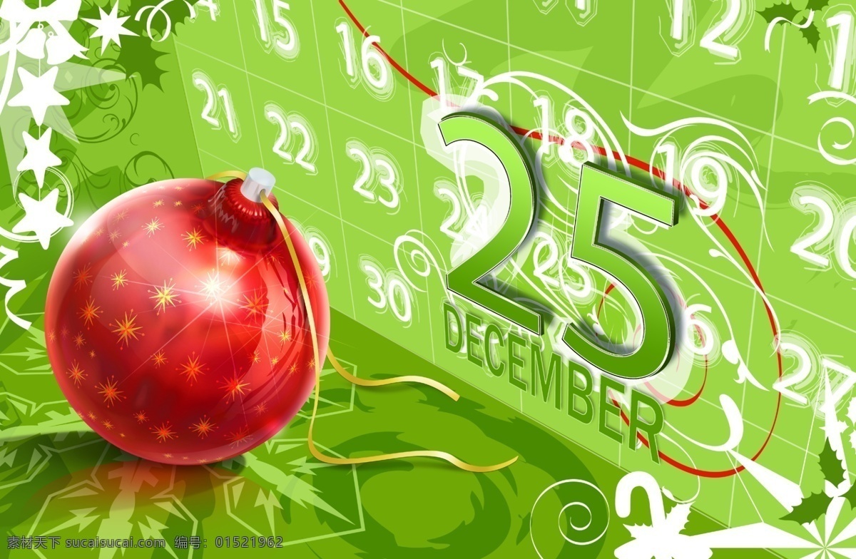 12月25日 圣诞节 促销 圣诞 红色炸弹 绿色日历背景 节日素材