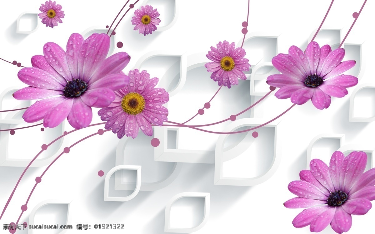 3d 立体 梦幻 菊花 电视 背景 墙 梦幻菊花 粉 高清 白色