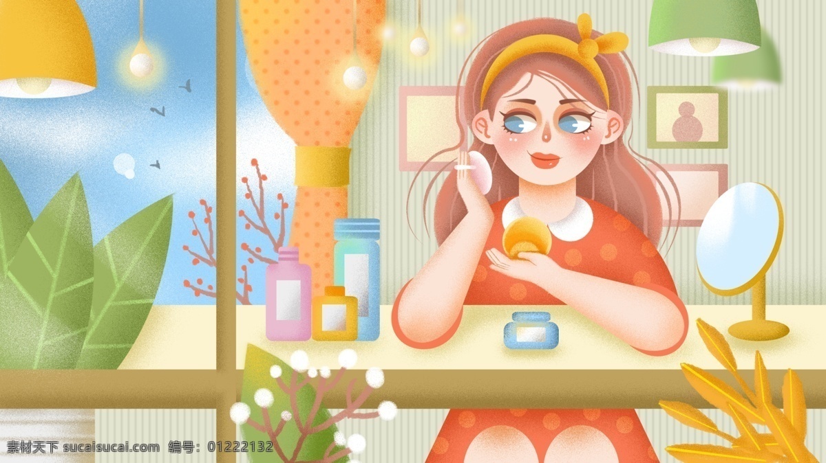 少女 护肤 日记 小 清新 插画 美容 小清新 美妆