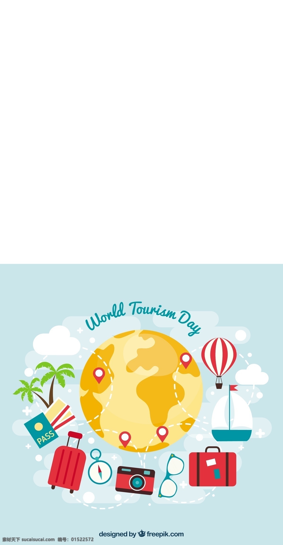 世界 旅游 日 准备 机票 护照 背景 相机 地球 平面 云 庆典 船 指南针 棕榈树 太阳眼镜 全球 度假 经济 旅行箱 国家