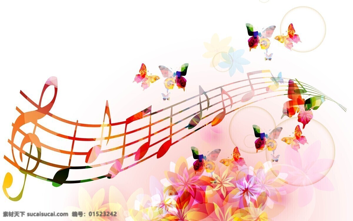 多彩 乐 符 蝴蝶 花卉 乐符 音乐 背景图片