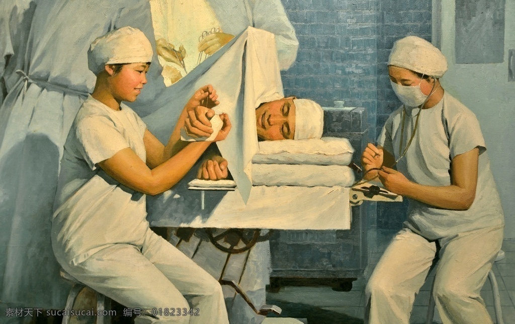 汤沐黎作品 油画 人物油画 针灸麻醉 针灸 医学 手术台 人物肖像 文化艺术 绘画书法 新中国绘画