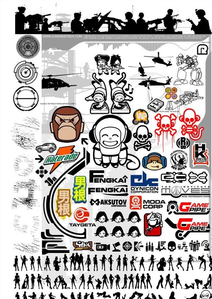 时尚潮流图案 猴子 剪影 时尚剪影 战争 可爱 飞机 机器人 枪 战斗机 男性 男人 杀手 图标 标志 标识 logo 商业 广告 宣传画 dm 封面 背景板 底纹 封底 内页 卡通 街头文化 hip hop 花纹 图案 图腾 潮流 流行 时髦 时尚 街头 矢量 底纹边框 其他素材