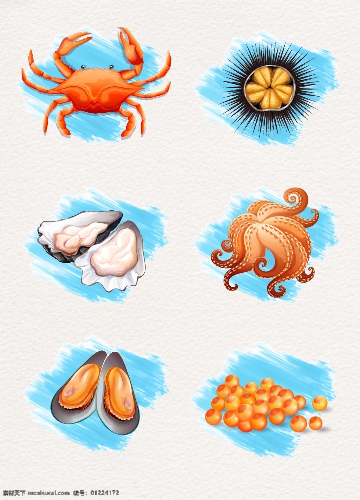 矢量素材 海洋生物 鱼子 贝壳 章鱼 螃蟹 龙虾 鱼类 海洋图标 生物图标 海胆 鲍鱼 生蚝 八爪鱼 生物世界