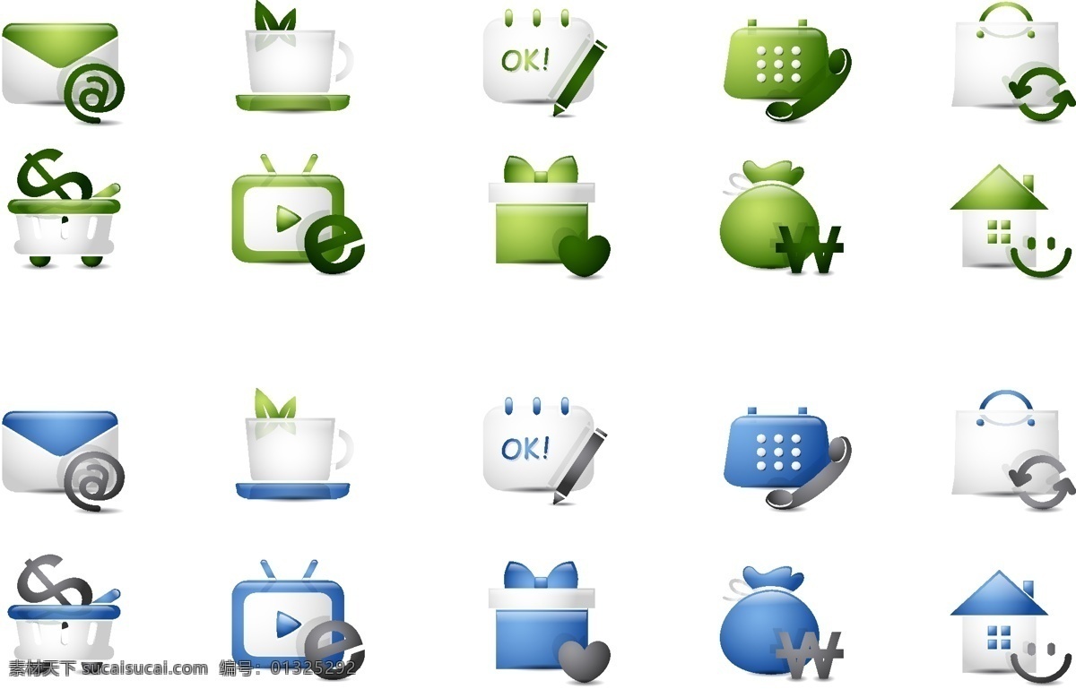 蓝绿 款 手机 常用 app 矢量 图标 电话 视频 邮件 app图标