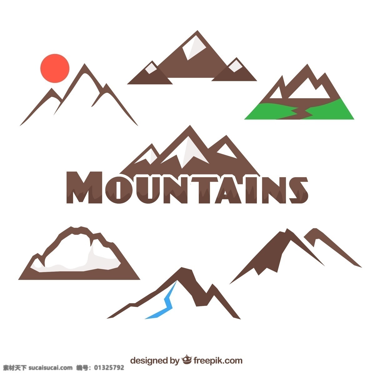 创意 山峰 标志 矢量 山 太阳 户外 矢量图 白色