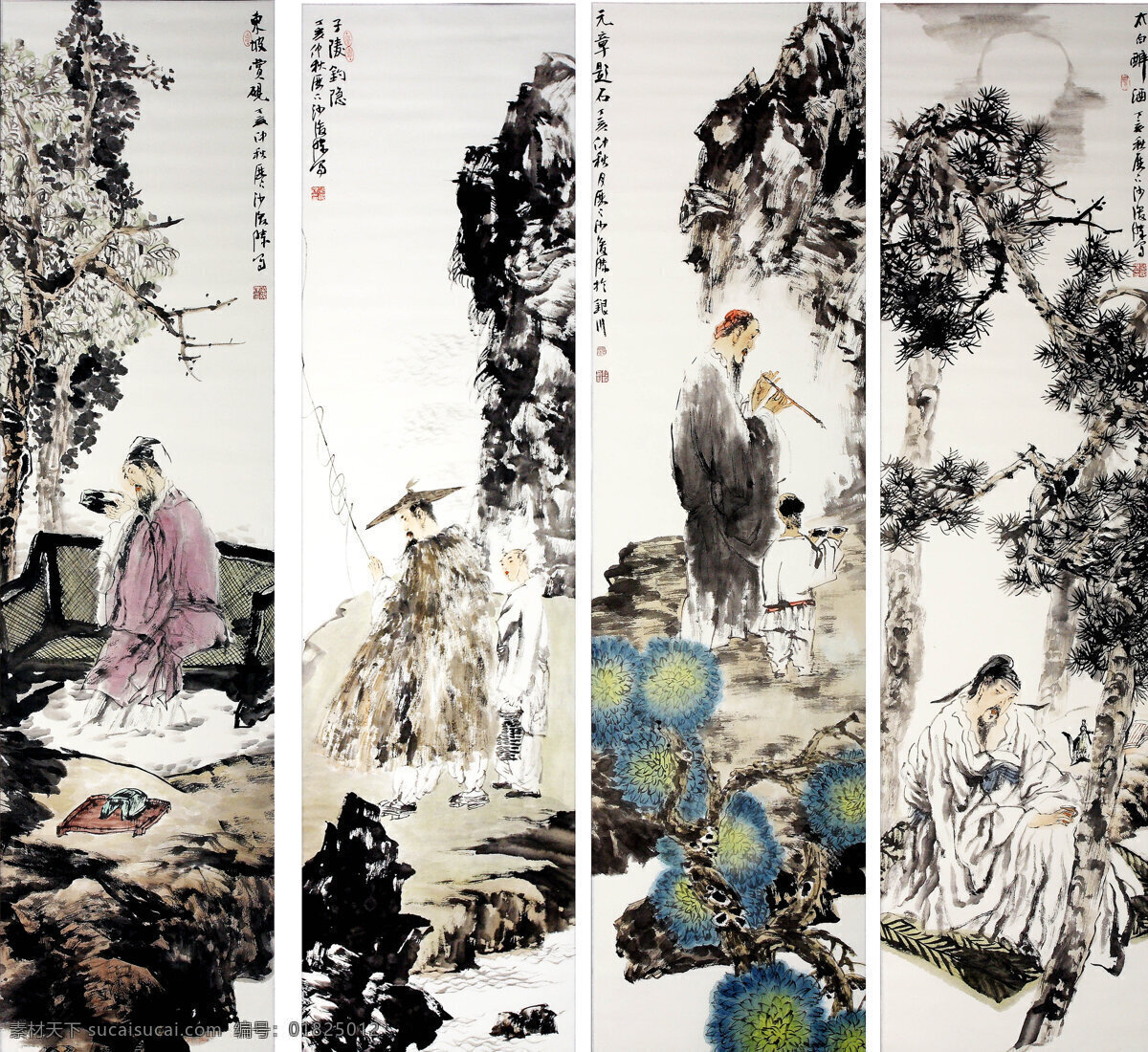 古代人物 国画艺术 花木 绘画书法 美术 男人 人物 人物画 四条屏 人物设计素材 人物模板下载 中国画 水墨画 名士 诗人 树木 植物 山石 溪流 书法 印章 国画集32 文化艺术 家居装饰素材 雕刻 图案