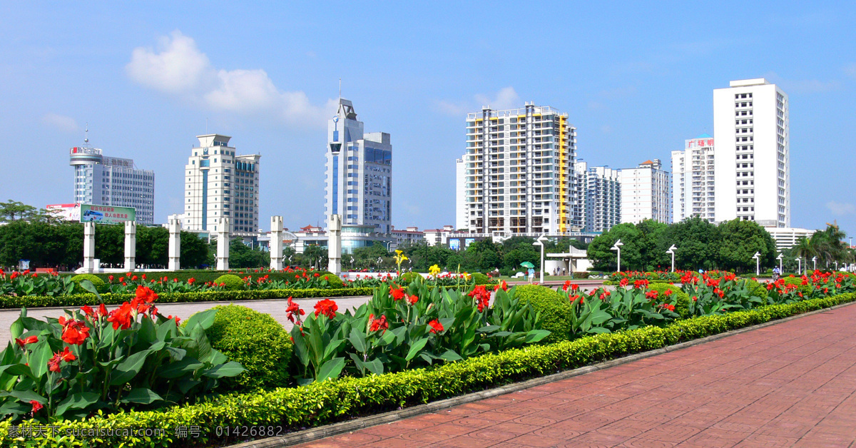 贵港城市新貌 花 楼群 蓝天 旅游摄影 自然风景 摄影图库