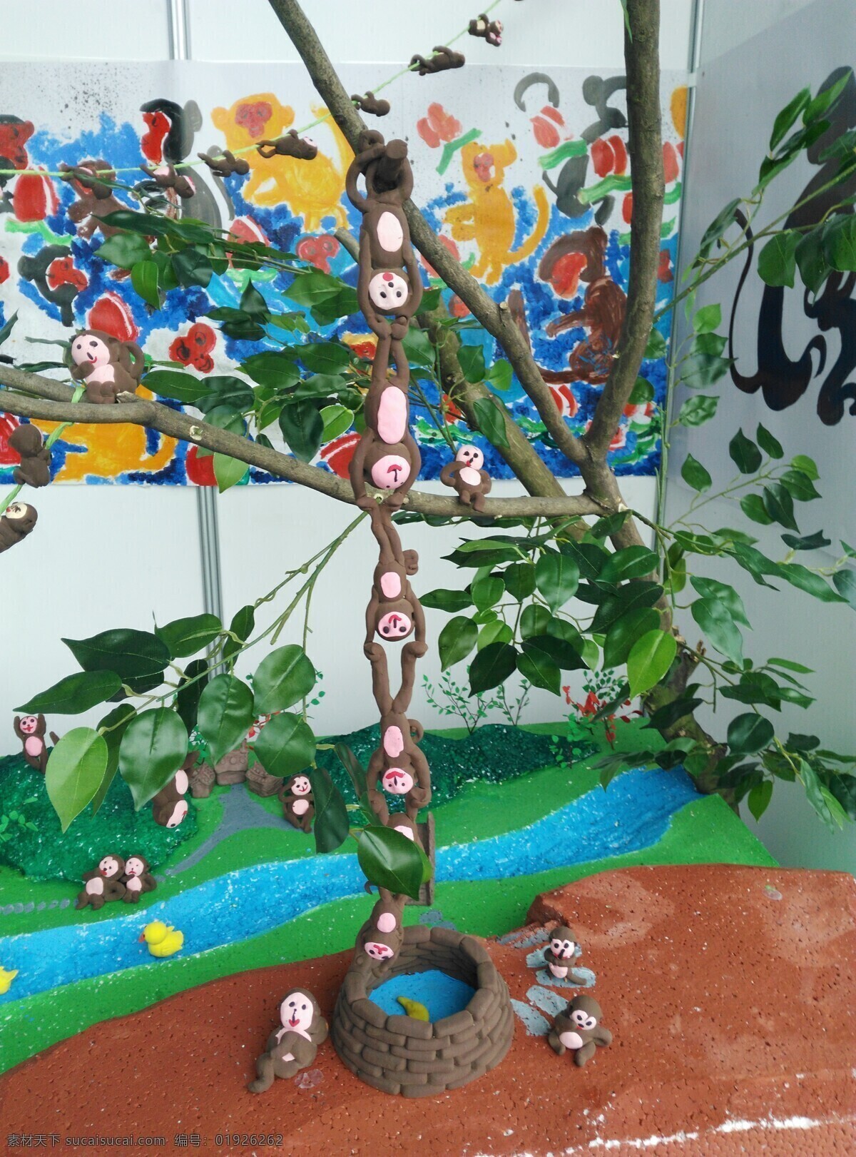 猴子捞月 猴子 泥塑 彩泥 彩绘 手工作品 艺术品 美术作品 文化艺术 传统文化