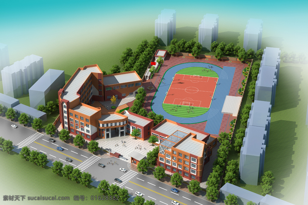 简约 学校 教学楼 建筑 效果图 建筑模型 建筑效果图 3d