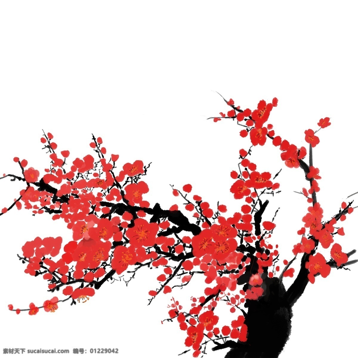 卡通 手绘 梅花 树 中国 风 元素 中国风 植物 花卉 古典 插画 红梅 古风 优美 冬梅 腊梅 冬季元素