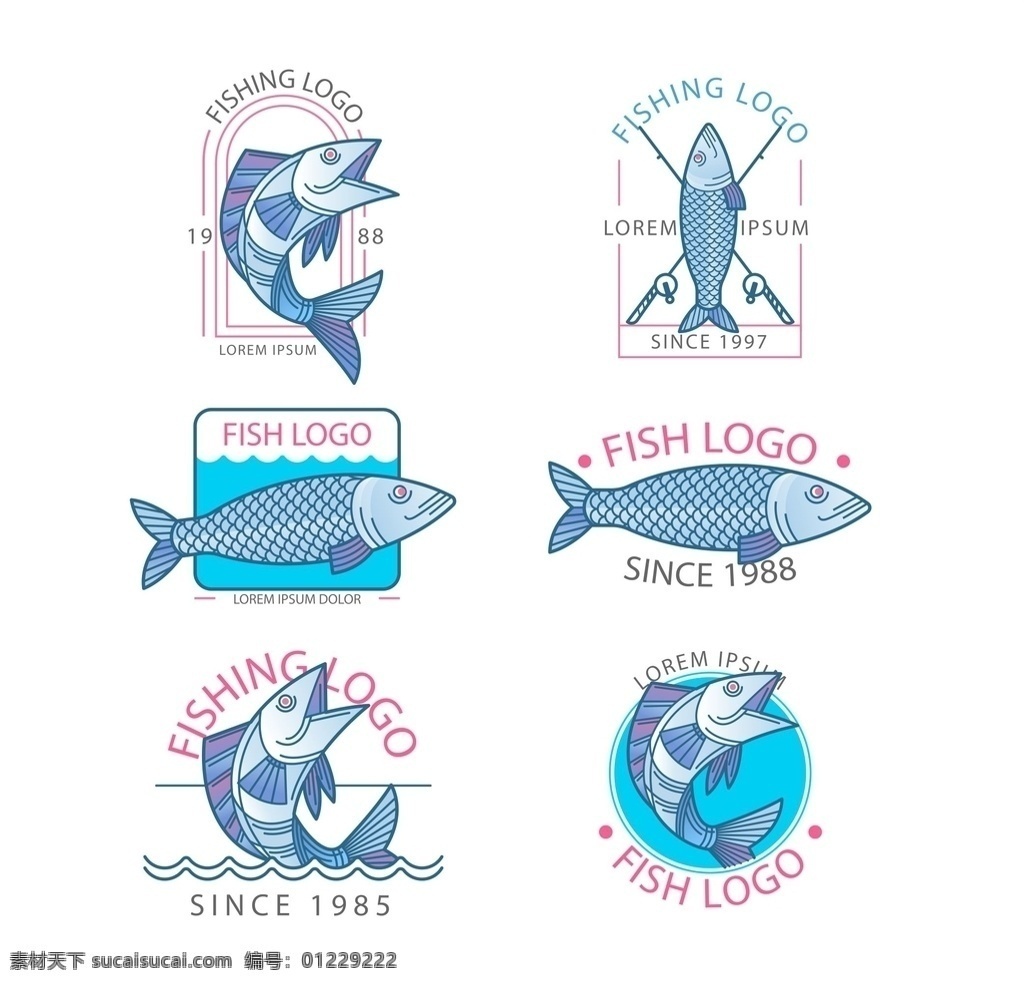 手绘鱼 钓鱼 俱乐部 标志 logo 钓鱼俱乐部 各种鱼 剪影 logo设计