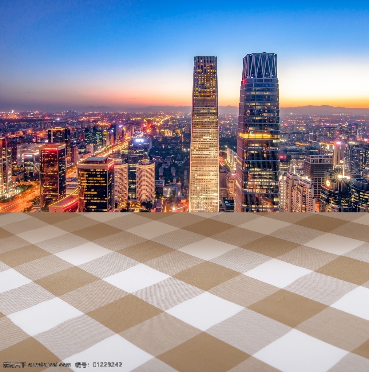 木板 台面 桌面 背景 城市 楼 布 衬布 格子布 田园 分层 夜晚 天空 灯光