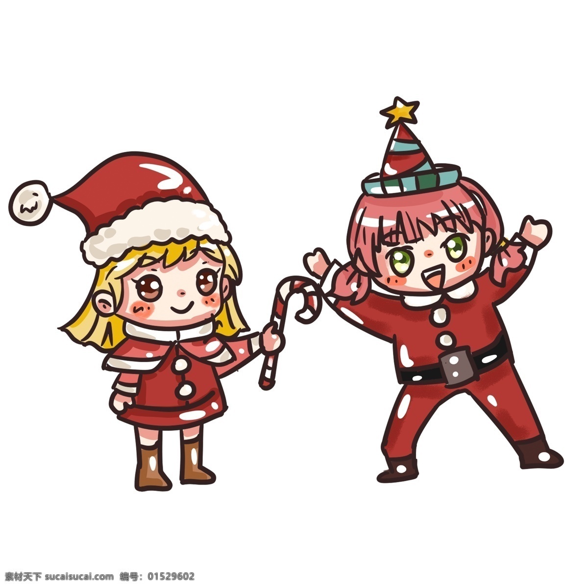 圣诞节 狂欢 派对 萌 妹子 庆祝 卡通 手绘 萌妹子 糖果 圣诞帽 圣诞老人 圣诞装 cosplay