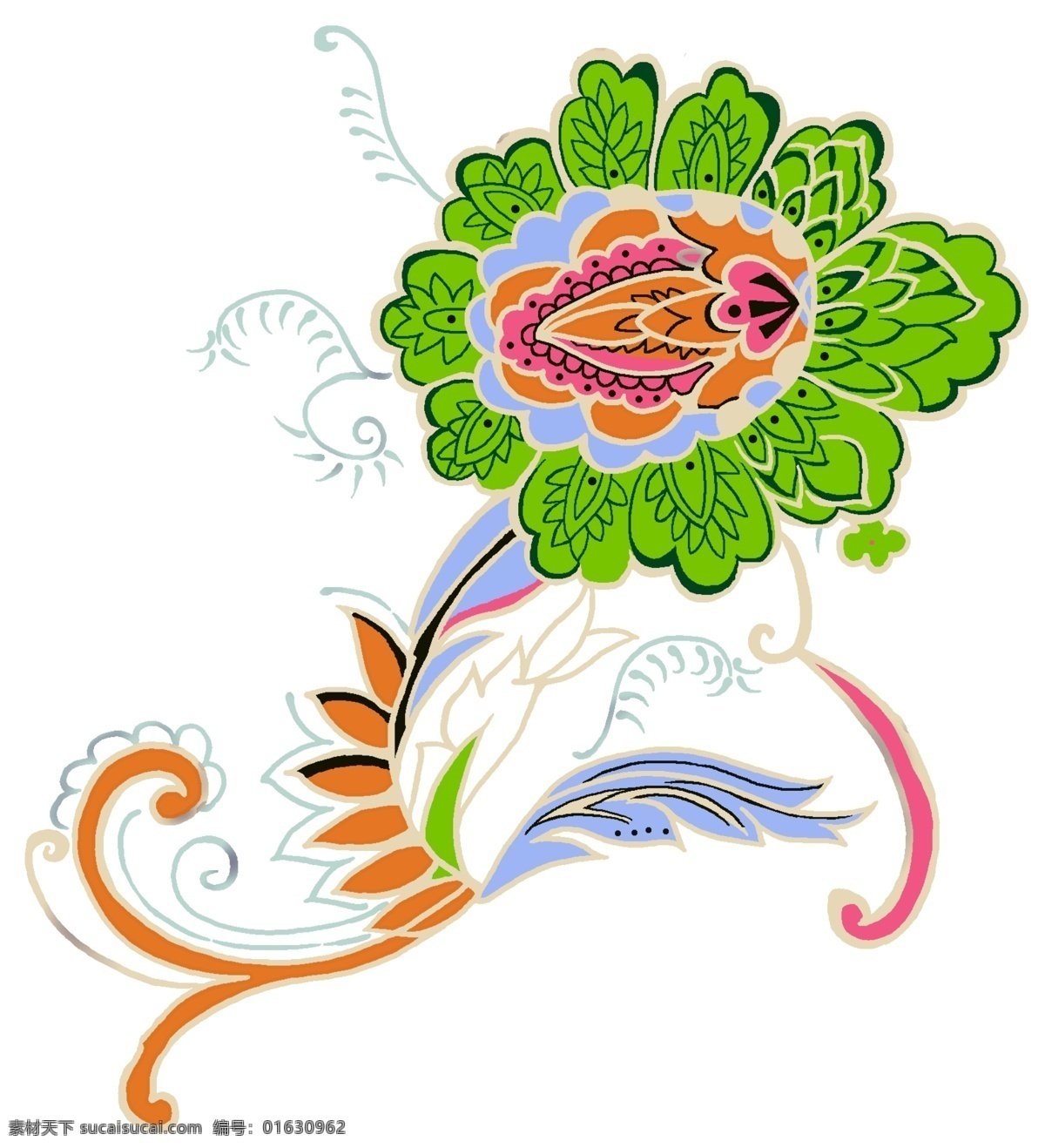 彩绘花草 韩式花纹 psd0636 设计素材 花草主题 装饰图案 psd源文件 白色