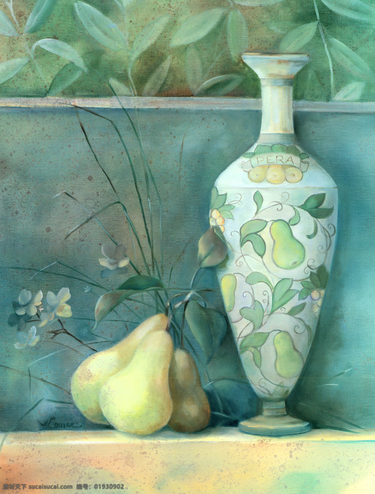梨 花瓶 静物 写生 水果 油画 绘画 艺术 水墨 花草 画 水墨画 风景 其他艺术 文化艺术 青色 天蓝色