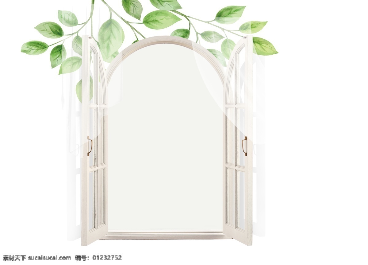 清新 绿色 叶子 白色 窗户 元素 透明元素 png元素 免抠元素