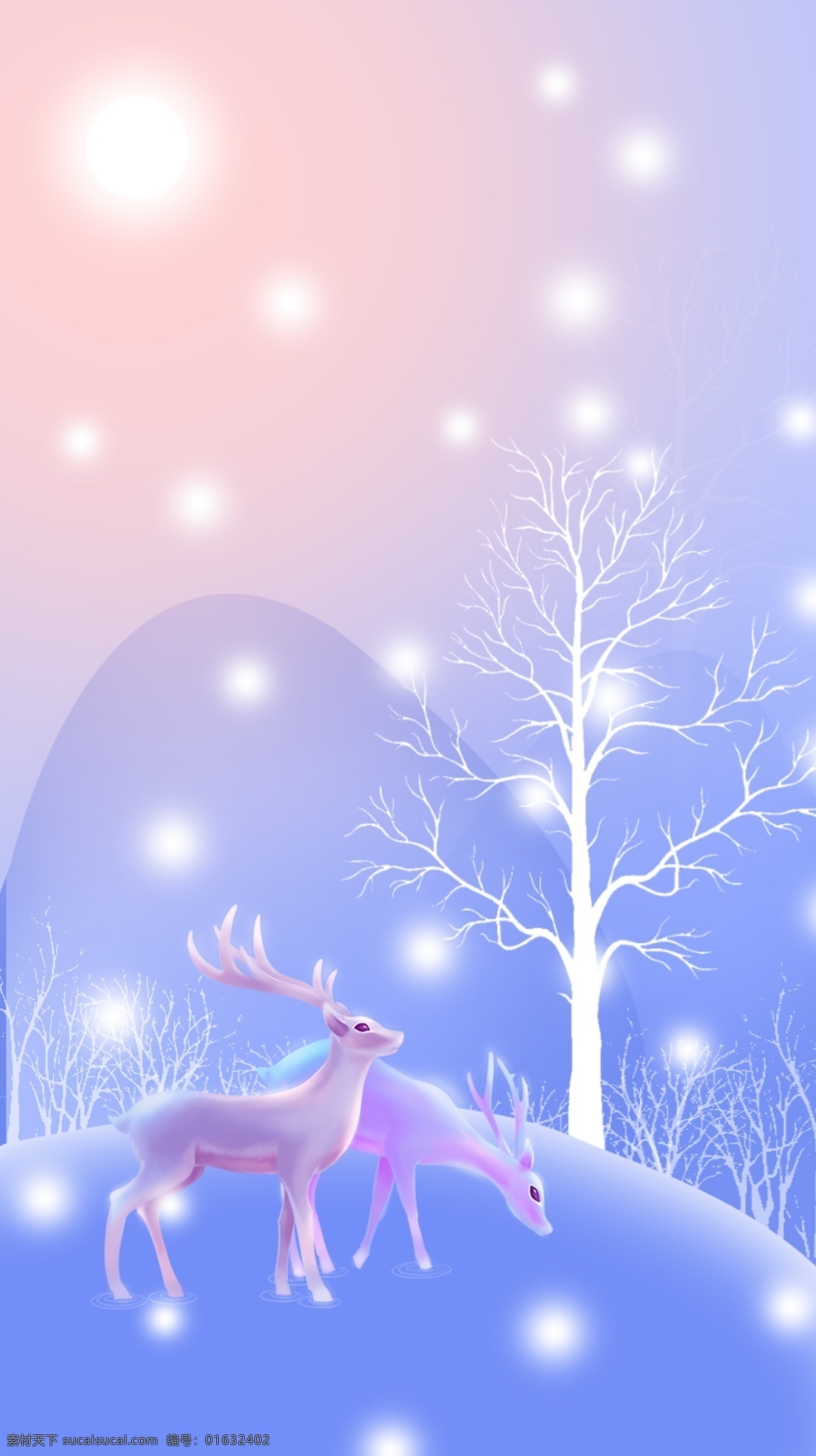 冬日 里 圣诞节 鹿 雪花 美景 风光