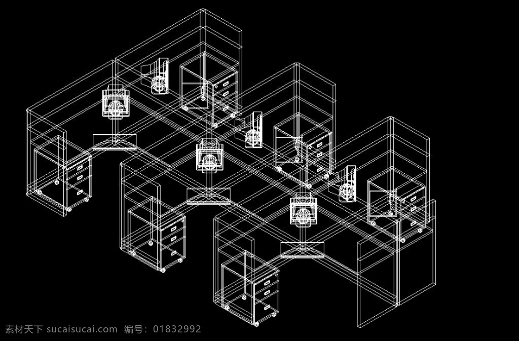 办公桌 屏风 组合 工作桌 办公室素材 cad素材 dwg 黑色 工作桌组合