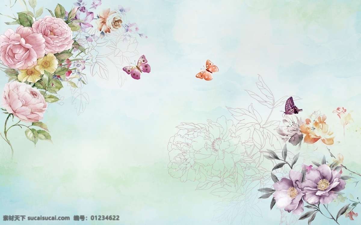 浪漫花卉 玫瑰花 牡丹花 月季花 小清晰 花卉 背景墙 分层 背景素材