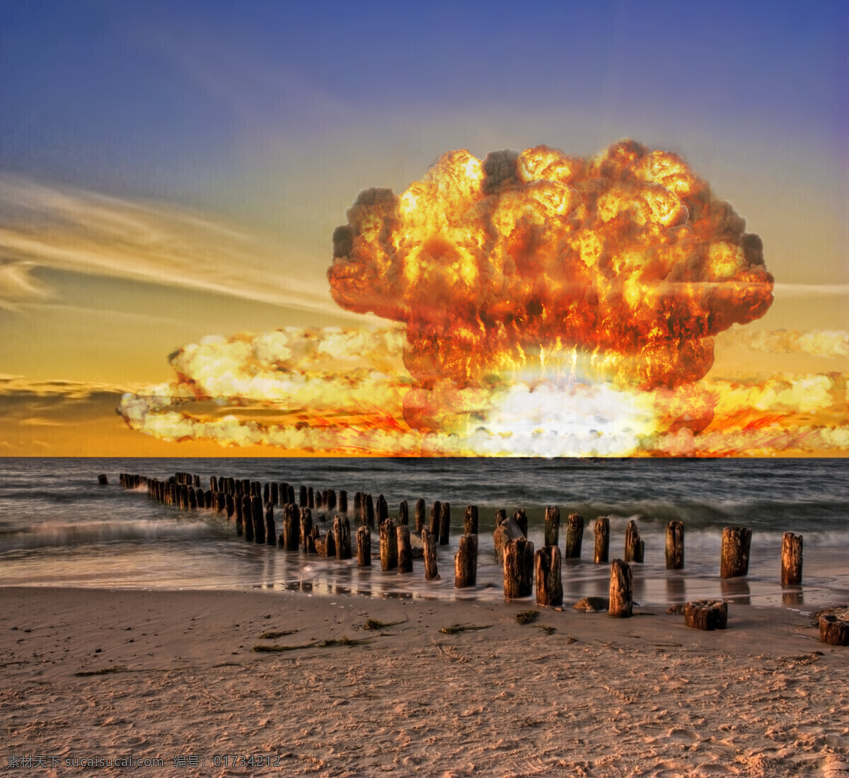 海上核爆炸 核爆炸 核武器 战争 大海 海面 蘑菇云 沙滩 海滩 其他类别 生活百科 棕色
