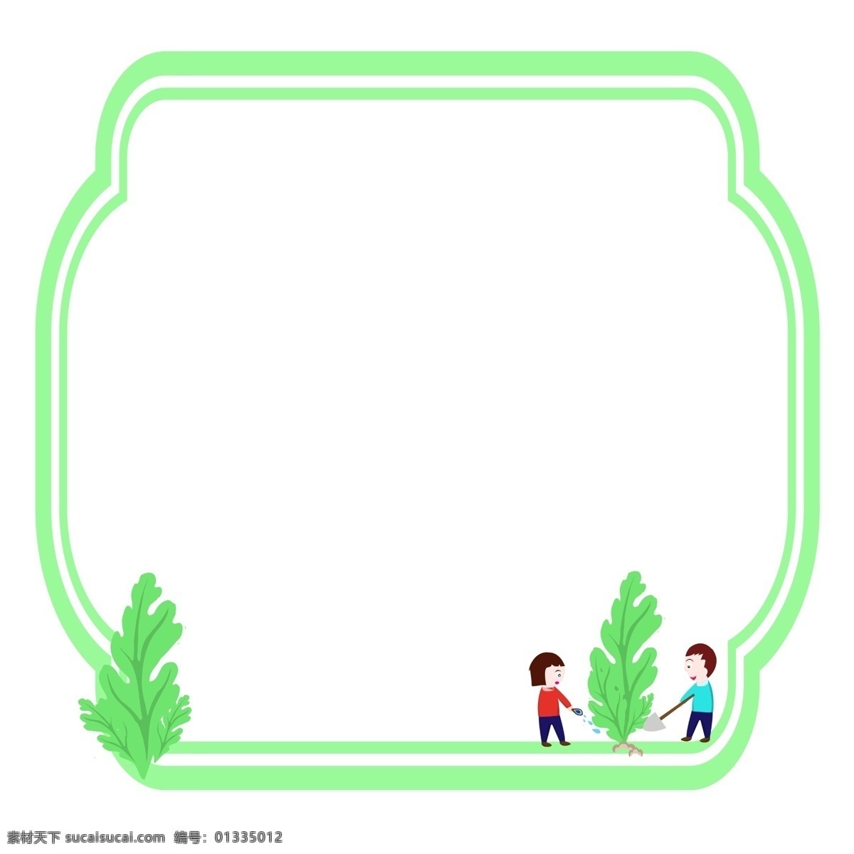 植树节 双 线条 边框 植树 绿色 绿化 环保 爱护环境 小孩 春天 树苗 爱护自然 手绘边框