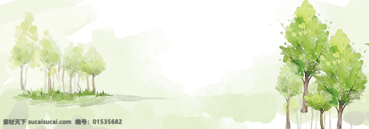 树林 水墨 清新 背景 banner 白色