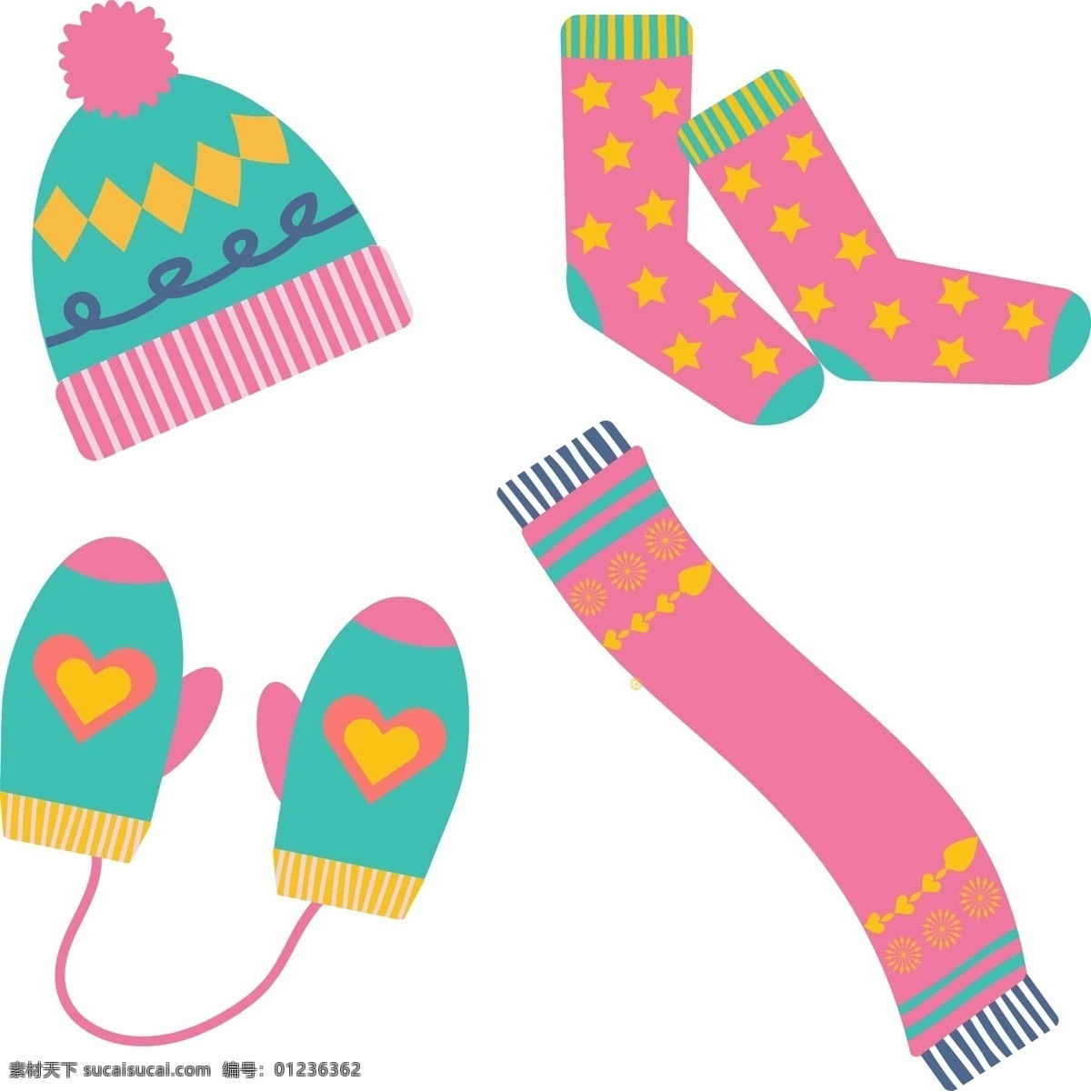 简单 冬季 保温 必要 插图 开襟 羊毛衫 冬天 可爱 帽子 围巾 温暖 提示 说明 袜子 元素 副 手套